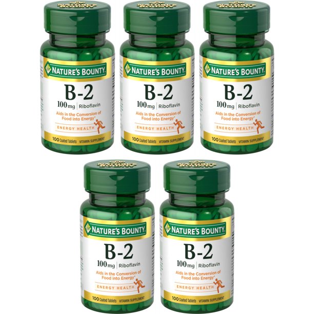 5 Pack Nature's Bounty Vitamin B2 100 mg Tablets 100 Tablets Each