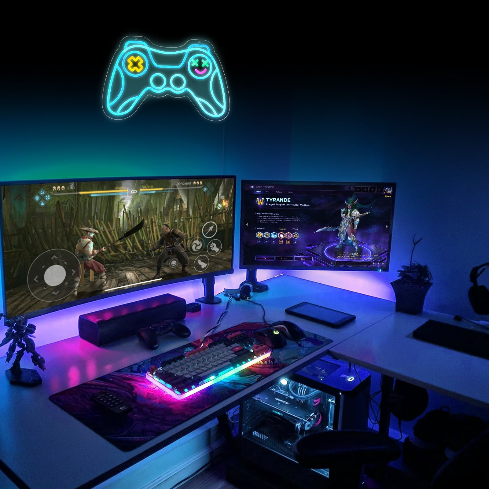 iDecoMart Gaming Controller Neon Signs, PC Gamer LED Neon Lights for Room Wall Decor, Perfect Gift for Boy