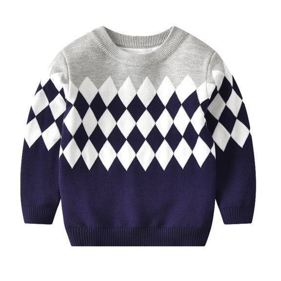 Toddler Boys T Shirts Toddler Youth Teen Boys Girls Knit Print Sweater Knitwear Toddler Baby Girls Long Sleeve Tops Gray 140