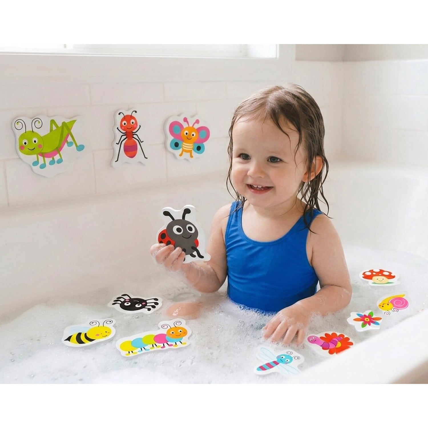 Buddy & Barney: Bath Time Stickers - Bug Buddies - 12 Reusable Chunky Foam Pieces, Insect Characters, Mesh Storage, Water & Tub Toy, Kids-Toddlers 1+