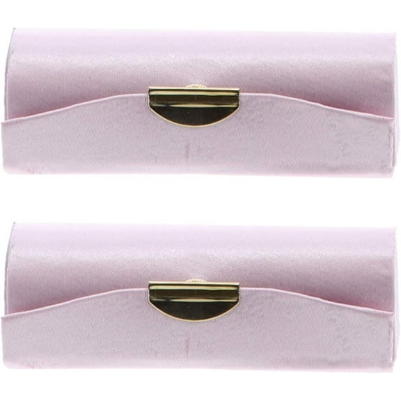 Motique Accessories Light Pink Satin Ladies Lipstick Case With Mirror Purse Holder Set of 2
