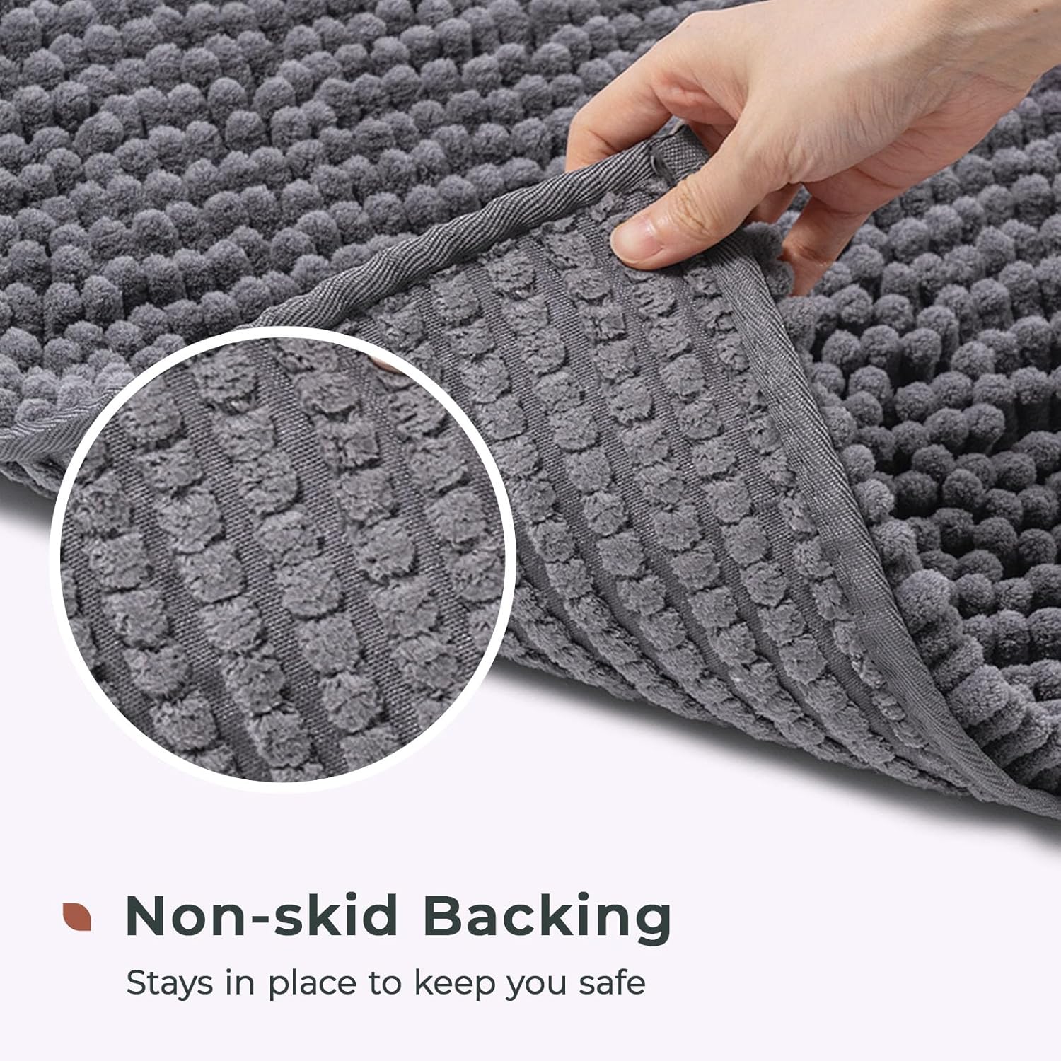 FRESHMINT Chenille Bathroom Rugs Non-Slip Bath Mat 32'' x 20'' Washable Soft Shower Mat, for Bathroom Floor & Tub Fluffy Shag Bath Rugs, Durable Thick Water Absorbent Microfiber Shower Rugs, Gray