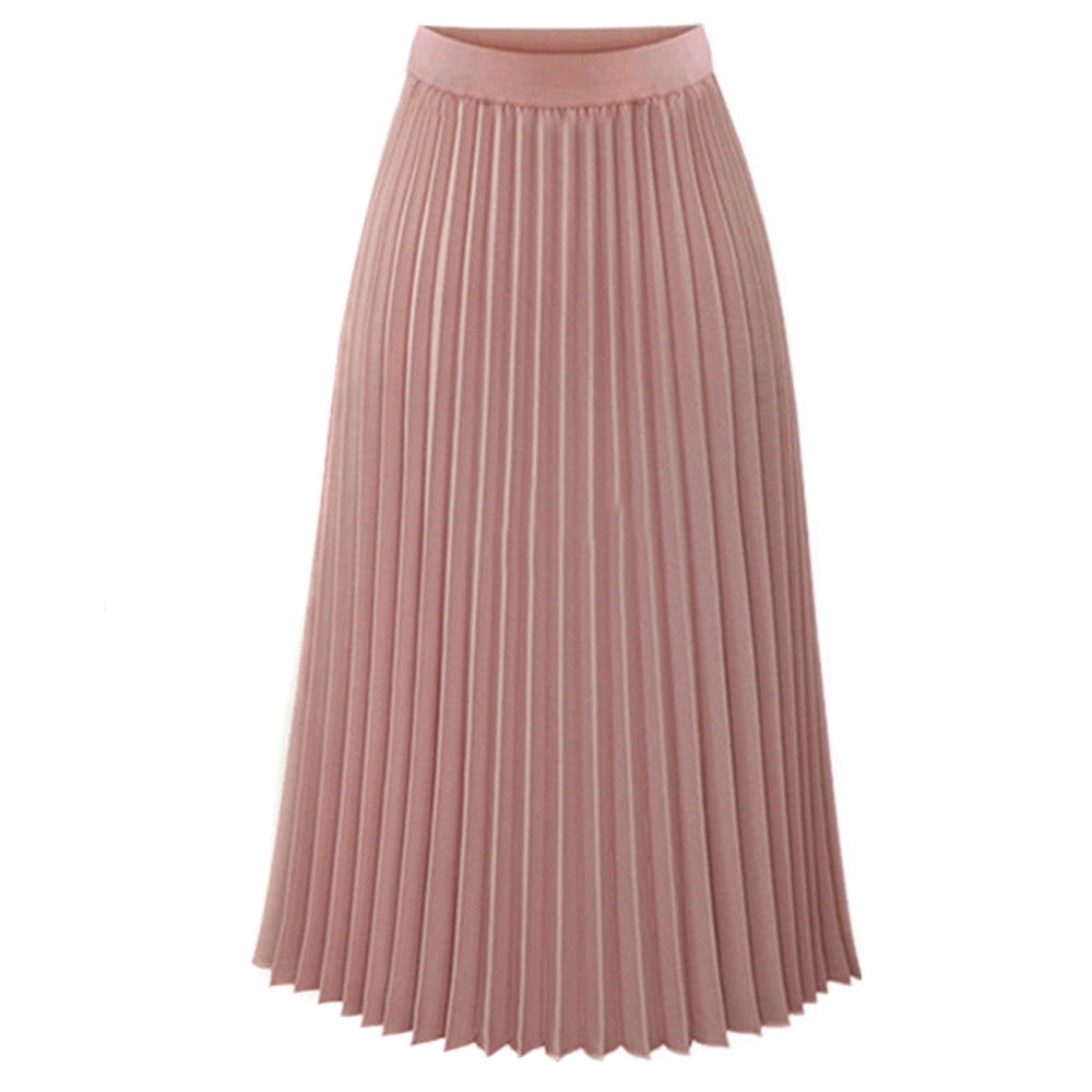Kcocoo Womens Solid Pleated Elegant Midi Elastic Waist Maxi Skirt