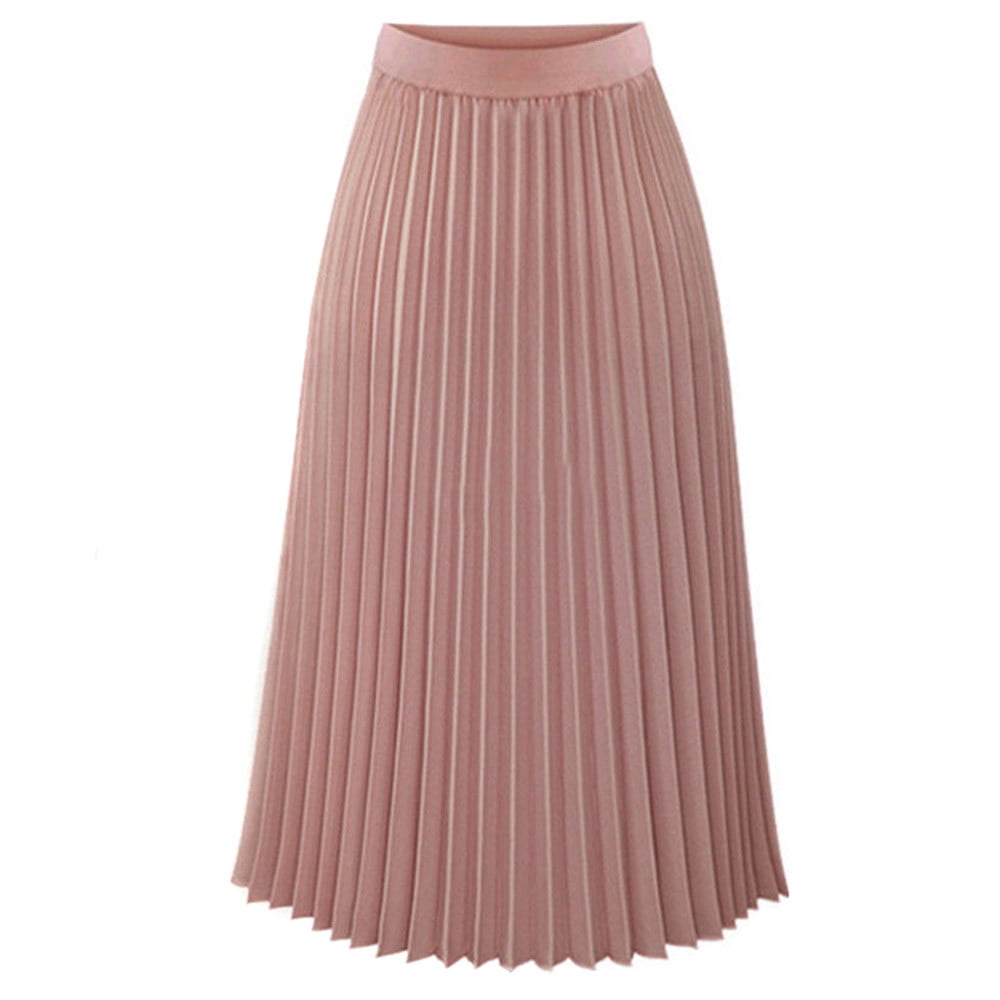 Kcocoo Womens Solid Pleated Elegant Midi Elastic Waist Maxi Skirt Chiffon  Pink XL 