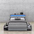 thumbnail image 6 of LEDREM Full Size LED Platform Bed Frame, Adjustable 37.1/39.6 Inch Upholstered Headboard with 4 Drawers, 2 Charging Ports & Storage Bags, Light Gray, 6 of 6