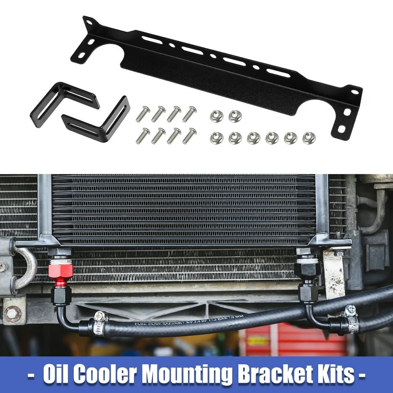 Universal 330mm Black Aluminum Oil Cooler Mounting Bracket Kit - Fits UK Style Coolers