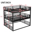 thumbnail image 6 of Queen over Full XL over Queen Size Triple Bunk Bed Frame with Safety Guardrails and Ladder, Heavy-duty Metal Bunk Beds Frame with Noise-reduced Design, Mattress Not Included, Black, 6 of 9