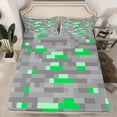 thumbnail image 2 of Homewish Cartoon Green Grey Plaid Twin Sheet Sets, Vintage Game Abstract Twin Fitted Sheet, Square Rectangle Flat Sheet, Luxury Bedroom Decor, 3 Pieces, 2 of 7