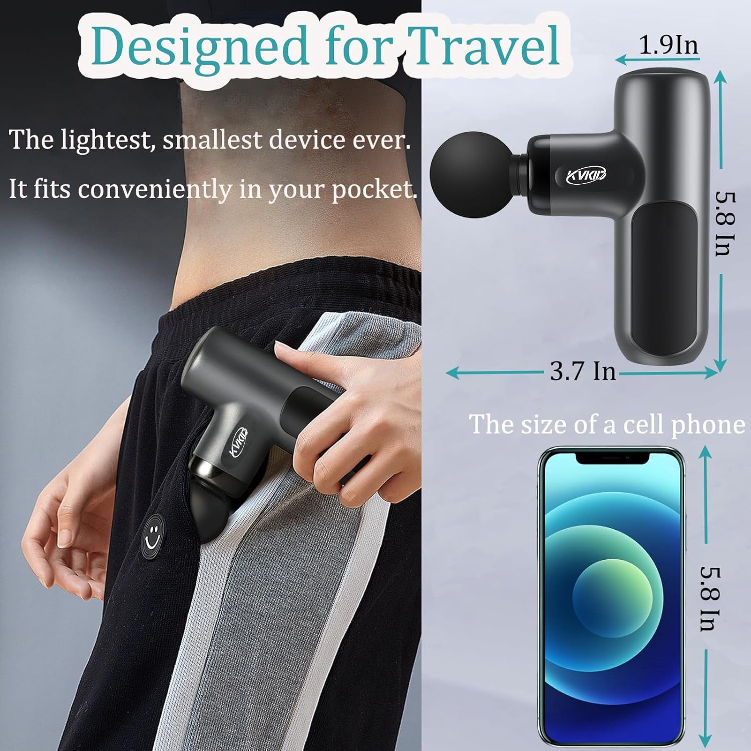 Mini Massager Gun Deep Tissue with 4 Attachments, Portable Muscle Massager for Back Body Sore Muscles Pain Relief Rechargeable Small Massage Gun for Office Home Athletes