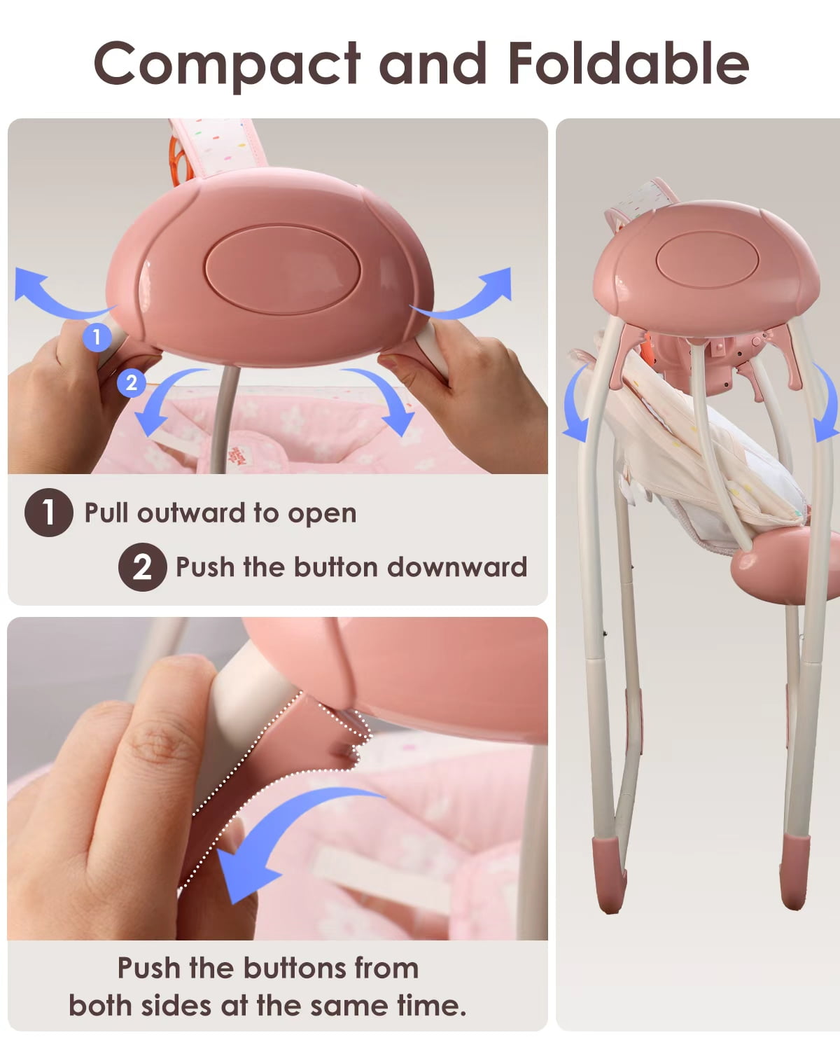 Tiny Marvels Deluxe Cozy Portable Baby Swings for Infants,Adaptable Speed,Music,Removable-Toy-Bar,Age 0-9 Months(Blush Bloom)
