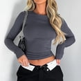 thumbnail image 2 of Camisetas de manga larga para mujer, Tops cortos ajustados con cuello redondo, jerséis sólidos informales, Camisetas básicas, ropa de calle Y2K, camiseta ajustada, 2 of 5