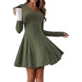 thumbnail image 2 of Long-Sleeved Sweater Dress, Autumn Dress, Round Neck, High Waist, Slim Dress, Women'S Casual Dress Army Green M, 2 of 9