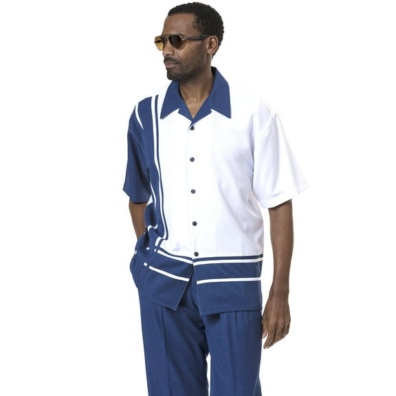 Montique Sapphire Men's 2 Piece Color-Block Walking Suit Short Sleeve Shirt Set 1977
