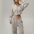 thumbnail image 2 of MDUKONU Women's 2-Piece Tracksuit - Half Zip Cropped Hoodie & Straight Leg Sweatpants Khaki L, 2 of 5