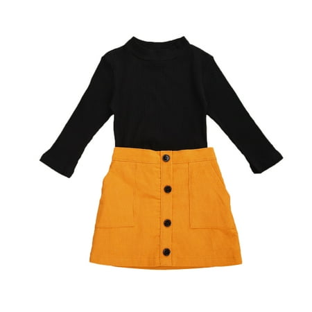 

Binpure Toddler Kids Girls Fashion 3 Pcs Sets Long Sleeve Knit Shirt Top + Button Pocket A-line Skirt + Faux Fur Collar Clothes Suits