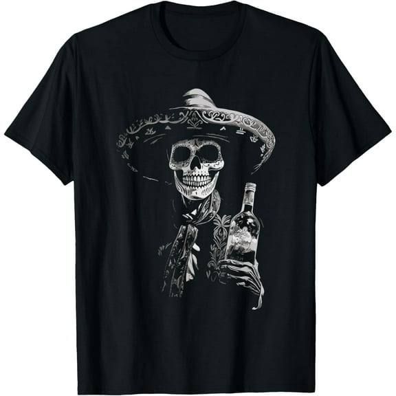 Vintage Skeleton Tequila Mexico Dia De Los Muertos Mexican T-Shirt Tops Tee