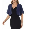 thumbnail image 3 of LEKODE Everyday Wedding Evening Formal Outer Shrug Womens Ruffle Short Sleeve Open Front Cropped Thin Chiffon Layering Cardigan Navy S, 3 of 7