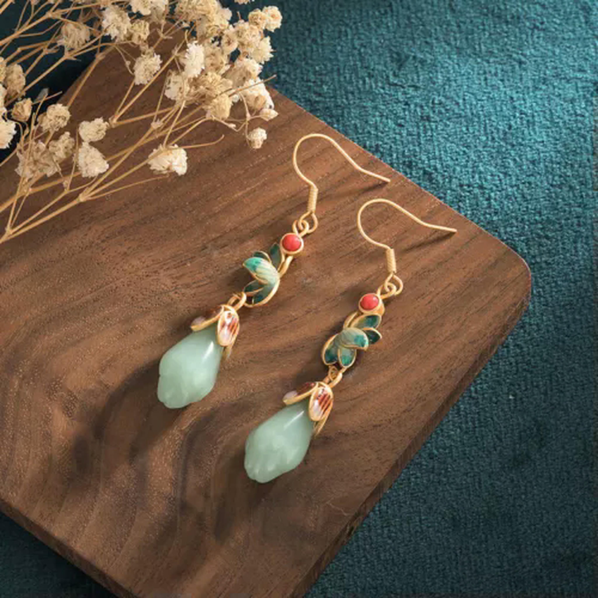 EOEMY Enamel Ethnic Chinese Vintage Dangle Drop Hook Earring For Women Earring Jewelry