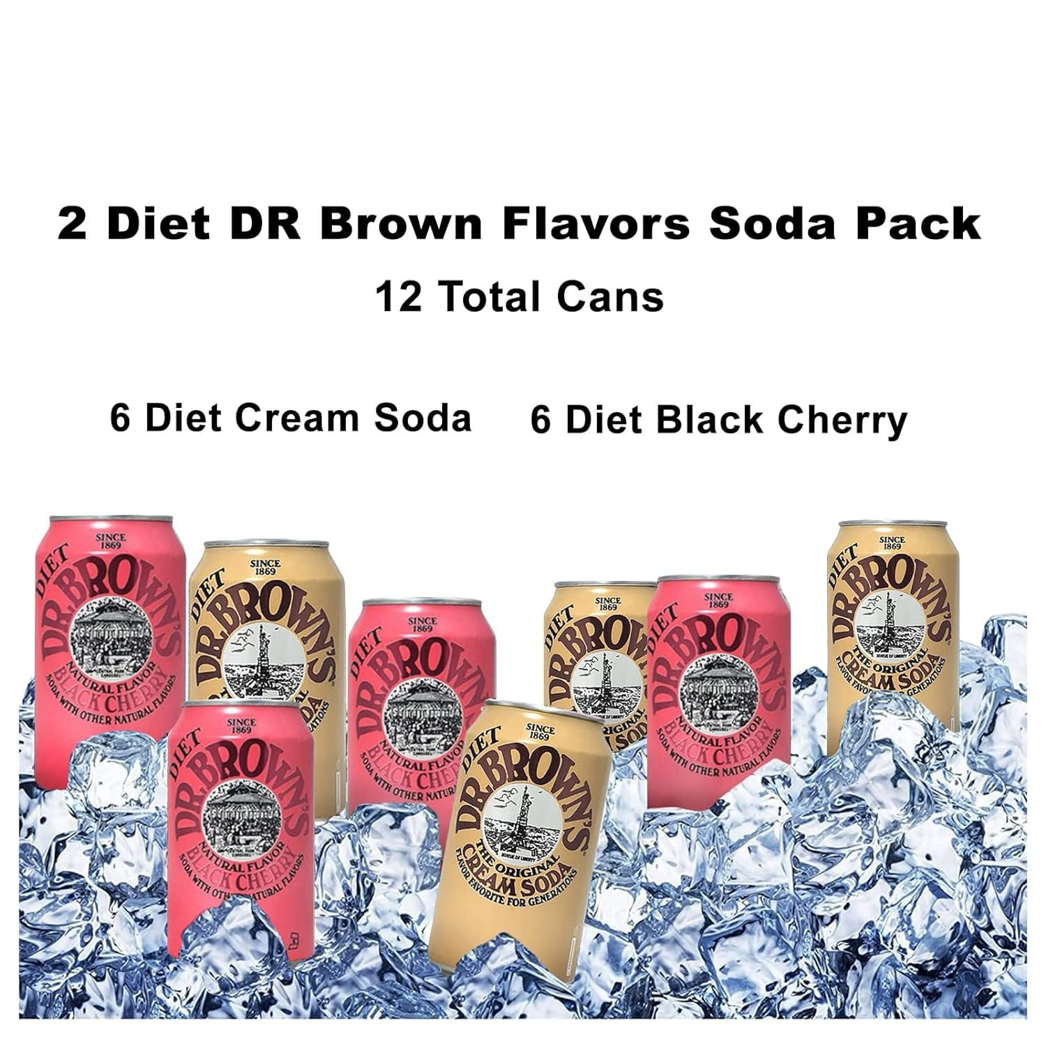 Dr. Browns Soda 12 pack 6 Diet Cream Soda and 6 Diet Black Cherry 12 fl oz Cans