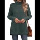 thumbnail image 2 of Tops Tipo Túnica para Mujer, Cuello Alto, Larga, Suéteres Oversize de Otoño, Abertura Lateral, Dobladillo Alto-Bajo Verde XXL, 2 of 5