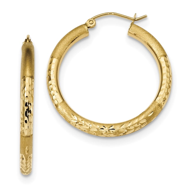 14K Yellow Gold Polished, Satin & Diamond Cut Endless Hoop Earrings