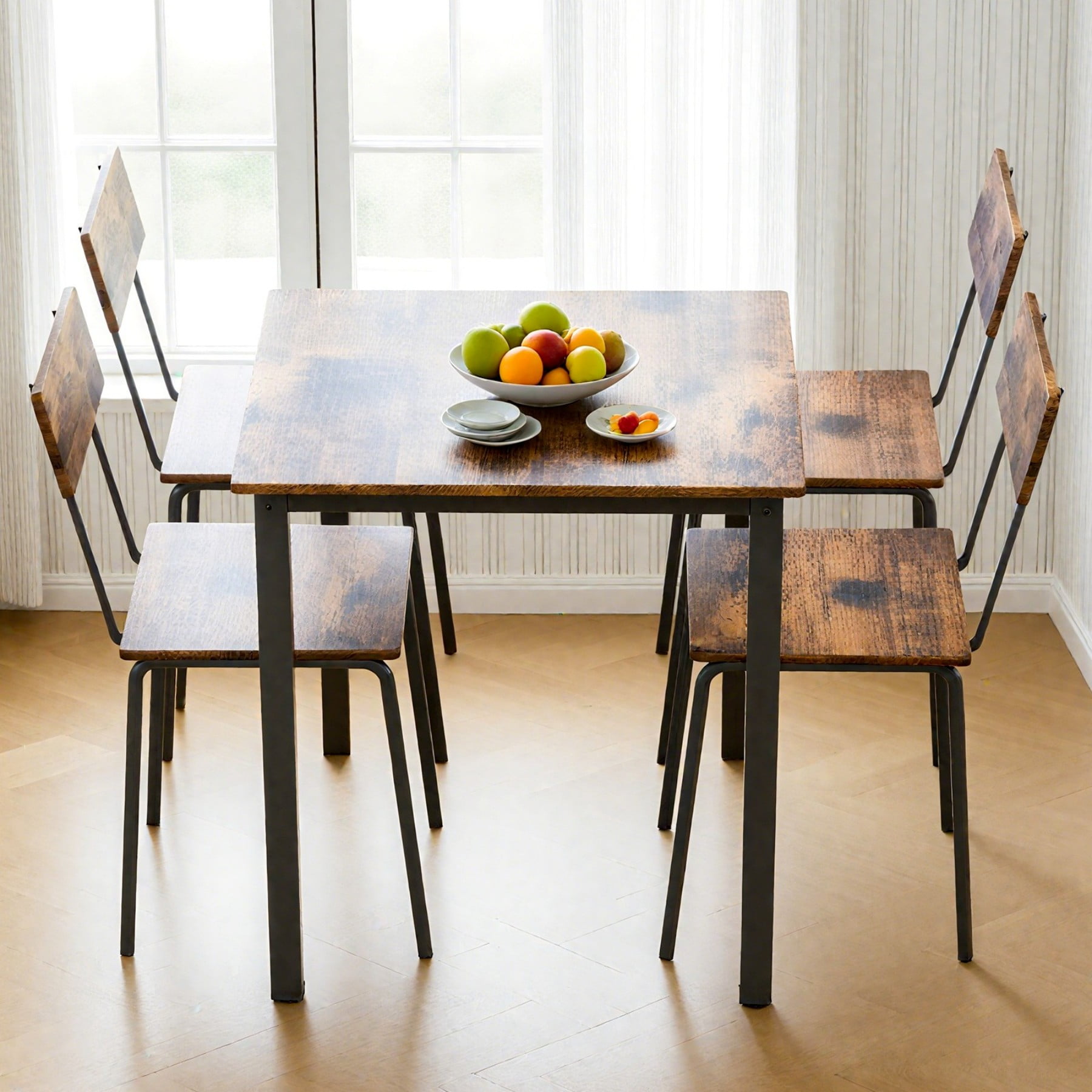 Leumius Dining Table Set for 4,Modern Wooden Kitchen Table, Square Dinette Set for Kitchen Dining Room,Dark Walnut 02