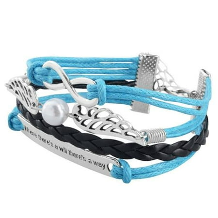 Zodaca Fashion Leather Cute Infinity Charm Bracelet Jewelry Silver lots Blue/Silver/Black Wing