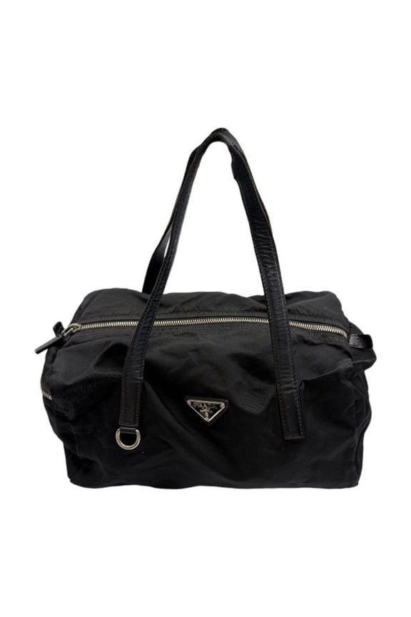 Pre-Owned PRADA Mini Boston Bag Handbag with Triangle Logo, Black