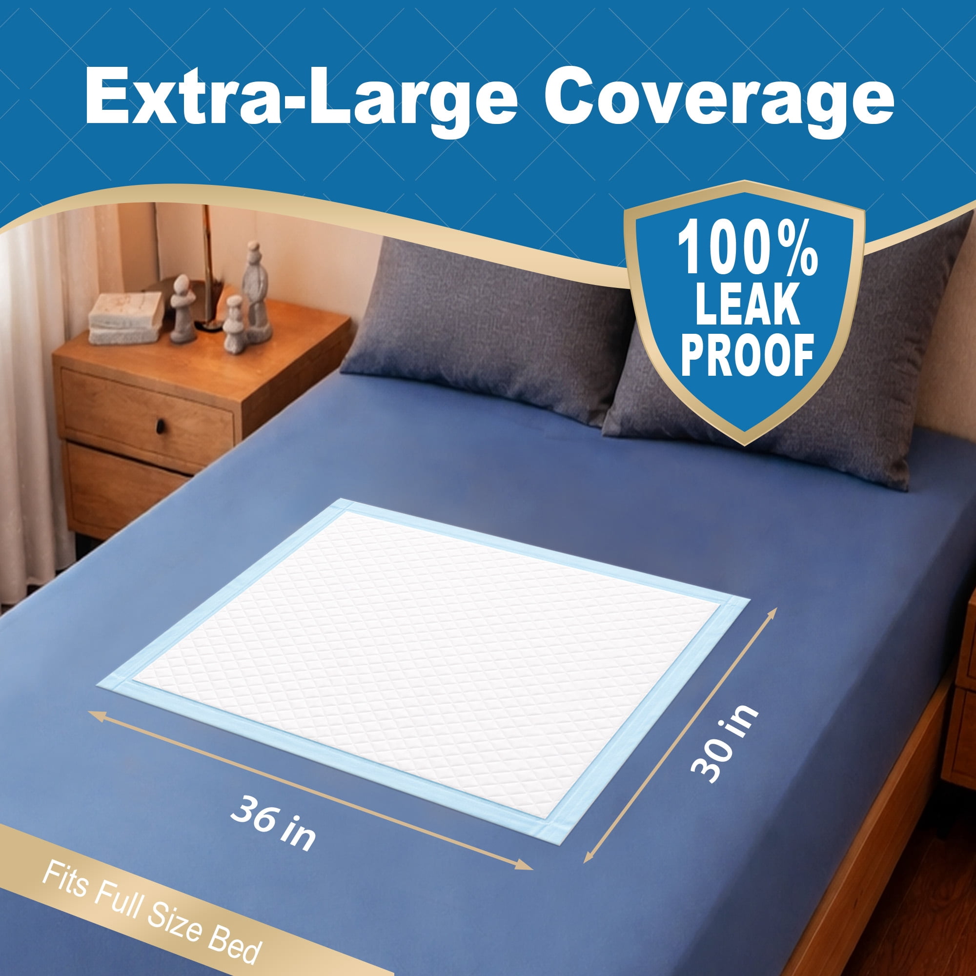 Ourmed Disposable Underpads, 30 x 36in Large Size, 50 Count,Extra Absorbent Bed Pads for Incontinence, Pet Training