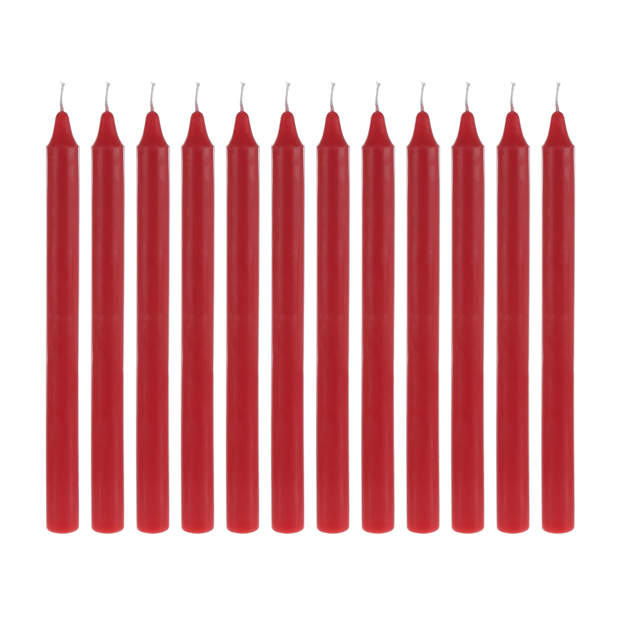Mega Candles 12 pcs Unscented Red Straight Taper Candle, Hand Poured Wax Candles 10 Inch x 7/8