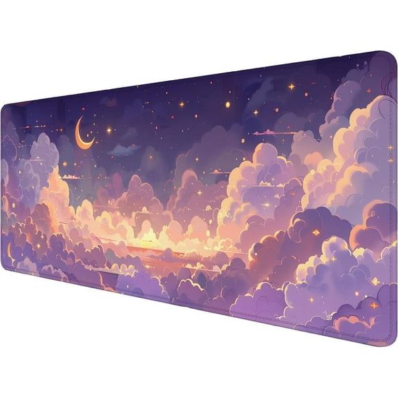 Cute Gaming Mouse Pad Desk Pad Kawaii Pink Purple Gold Clouds Mousepad XL Large Gaming Mouse Pad Laptop Keyboard Mat Desk Pad Office Home Decor for Women Girl 31.5"x11.8"