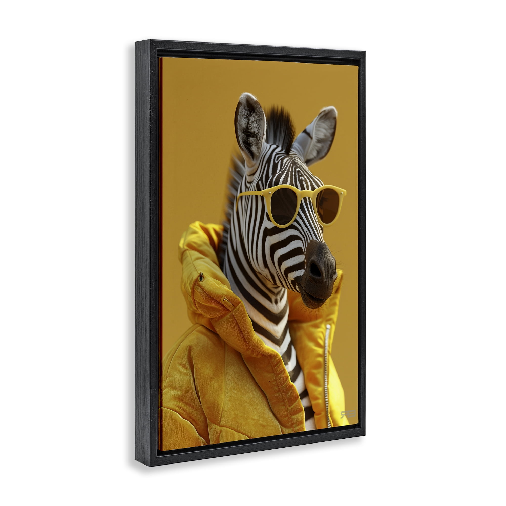 Stupell Industries Bold Zebra in Yellow Animals & Insects Painting Black Floater Framed Canvas Art Print Wall Art, 21 x 31