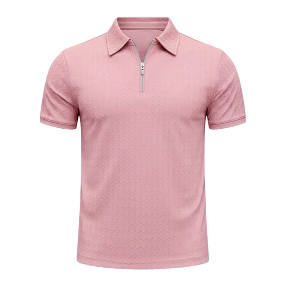Gyexs Polo Shirts for Men Short Sleeve V Neck Knit Shirts for Men Casual Business Regular Fit Collar Golf Shirts Fashion Tops Pink, Size L