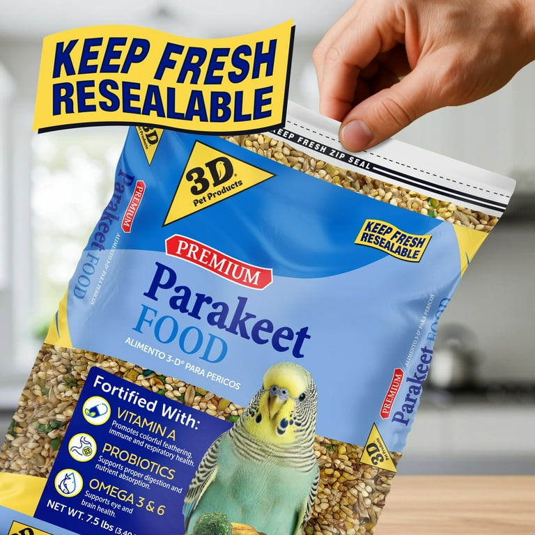 3-D Pet Products Premium Parakeet Bird Food, with Probiotics, 7.5