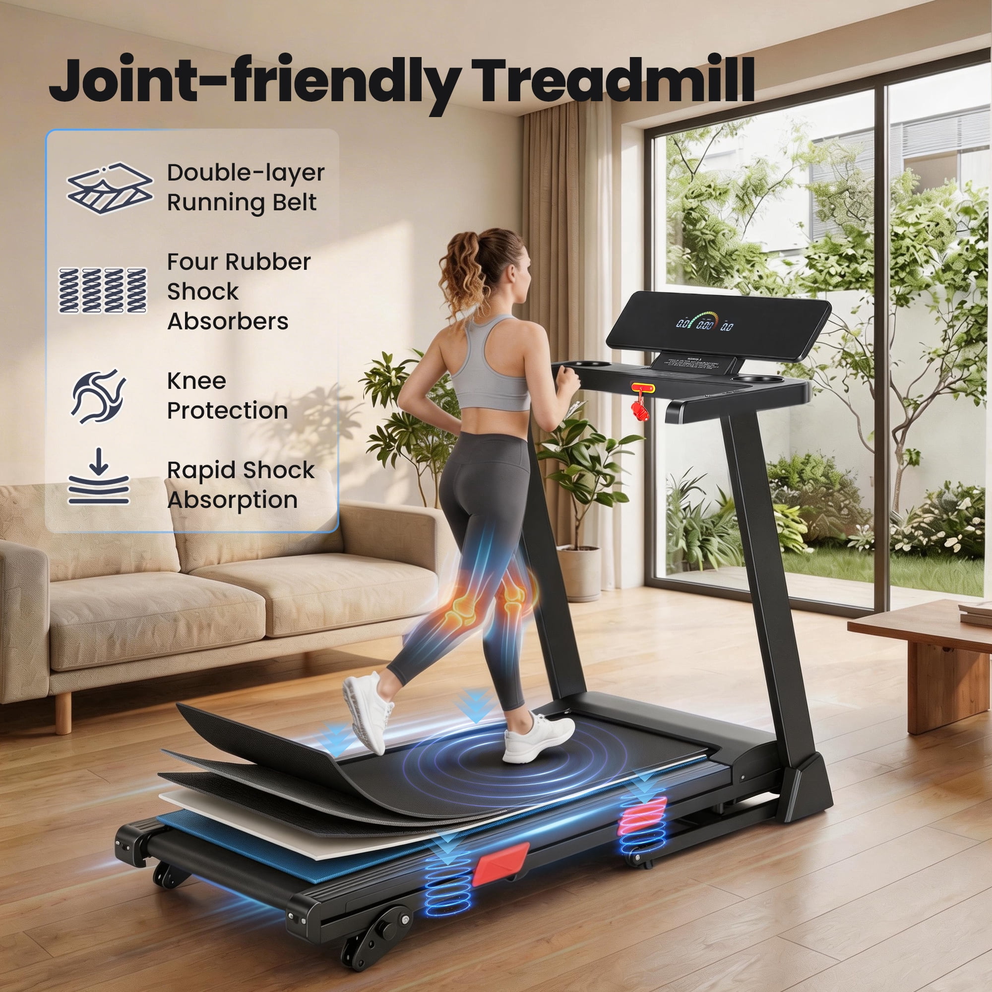 Naipo 3 Level Manual Incline Treadmill 2.5HP Dual Storage Folding Modes Treadmill with 0.6-8.5MPH Speed Range Foldable Monitor Water Cup Holder & Safety Key for Home Gym Exercise 286lbs