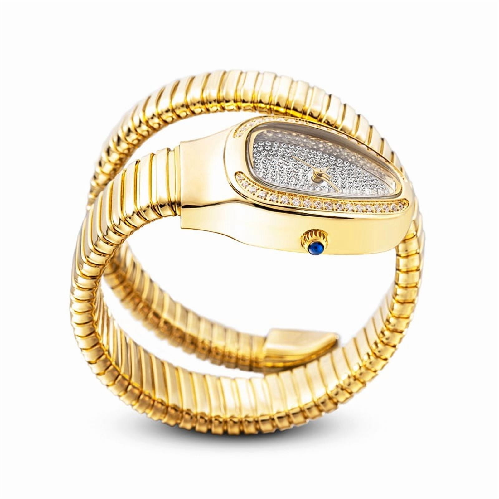 Gold Snake Women Watch Full Steel Quartz Wristwatches Hip Hop Bracelet Watch