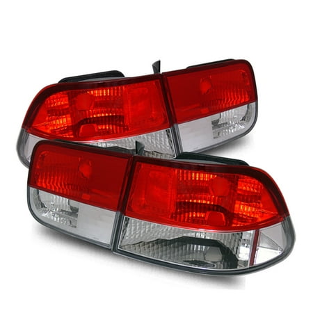 Euro Tail Lamps Crystal - For 96-00 Honda Civic EK 2DR Coupe Euro Red Crystal Tail Lights Brake Lamps