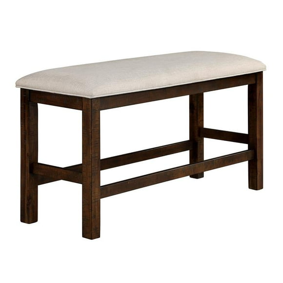 Furniture of America Ena Rustic Solid Wood Padded Counter Height Bench in Oak