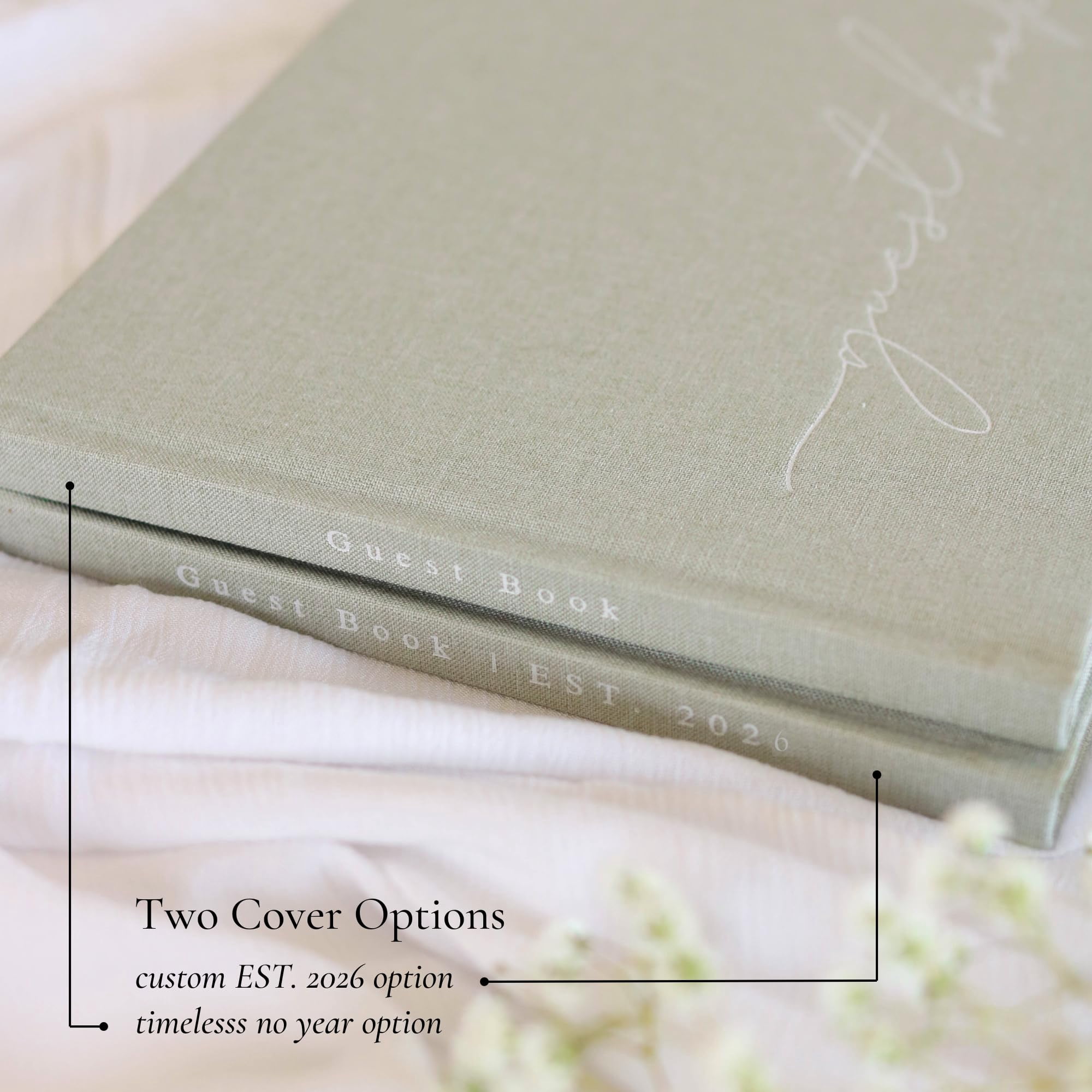 Wedding Guest Book With Personalized 2026 Year - Linen Photo Guestbook to Sign at Reception Party - Includes Clear Photo Corners Self Adhesive - 100 Pages Blank and Lined Thick Paper Guest Books