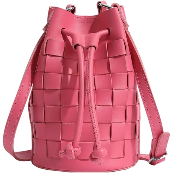JennyShop Cute Mobile Phone Bag Bucket Bag, Women's PU Leather Woven Drawstring Single Shoulder Crossbody Bag