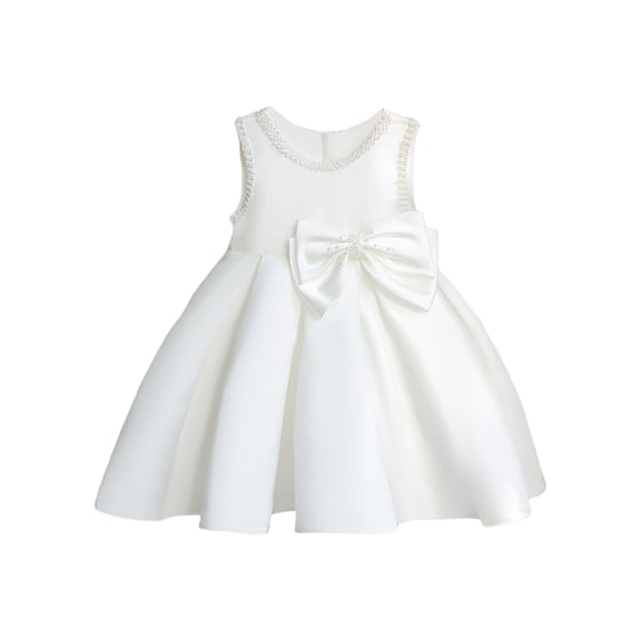KHONTS Little Girl Formal Dress Kids Wedding Satin Pageant Princess Birthday Party Ball Gown,Size 2-7 Years White 7Y
