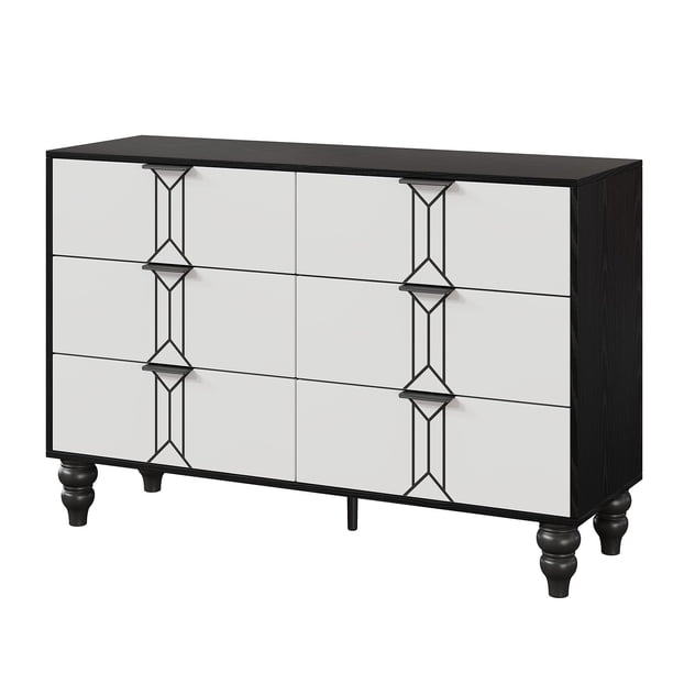 QinaQin Cómoda de madera estilo vintage con 6 cajones profundos, mueble organizador moderno para recámara, sala o recibidor, ideal para guardar ropa y accesorios con estilo