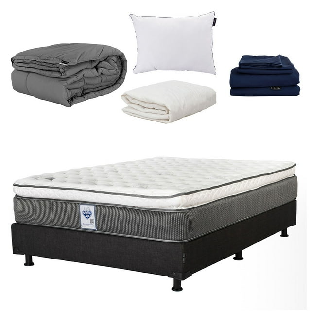 Colchón Queen Size + Box Belu + Edredón Homy+ Sábanas Softy + Almohada One + Protector Spring Air Dicasa Phantom