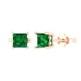 thumbnail image 2 of 1.0 Ct Princess Cut Studs Green Emerald 14K Rose Solid Solid Gold Everyday Dainty Earrings Push Back, 2 of 7
