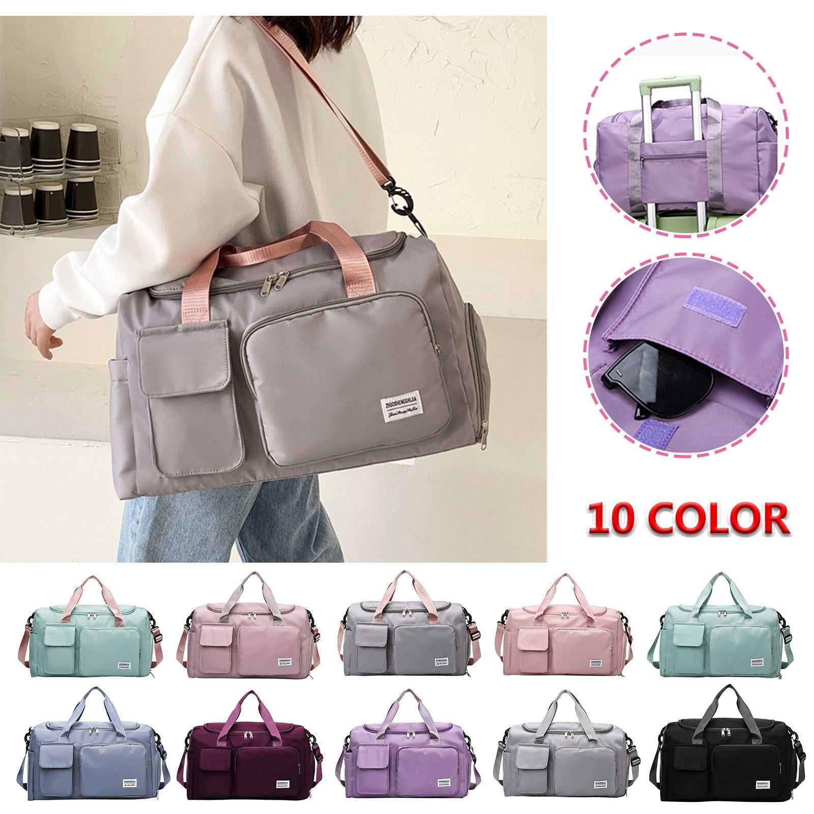 JUYGO Large Foldable Travel Duffel Bag, Sports Tote Gym Bag with Wet Pocket, Carry on Hospital Bags, Shoulder Weekender Overnight Bag for Women and Men