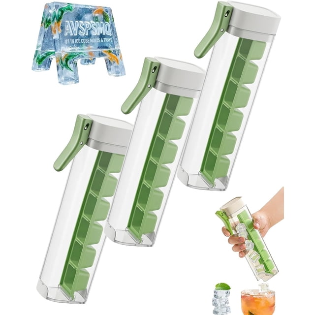 One Glass Ice Maker, 6 Grid Easy Release Silicone Cube Tray with Handle, One Hand Press Square Mold 3pcs Green