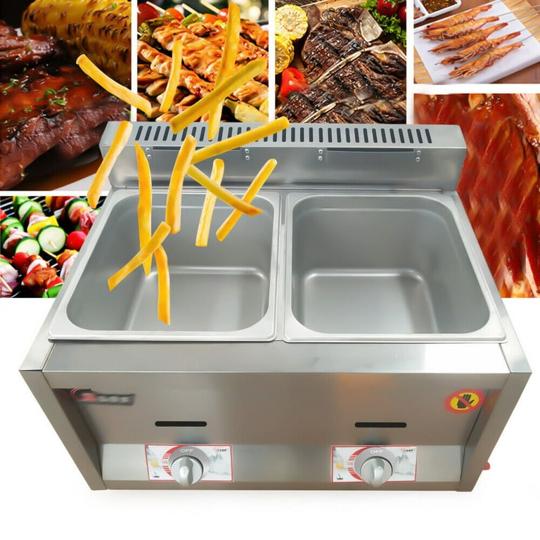 2 Pan Commercial Gas Feyer Deep Fryer Countertop Gas Fry 2 Pot Stainless  Steel 2 Burner Commercial Deep Fryer NG Gas Use Counter Top Outdoor Indoor