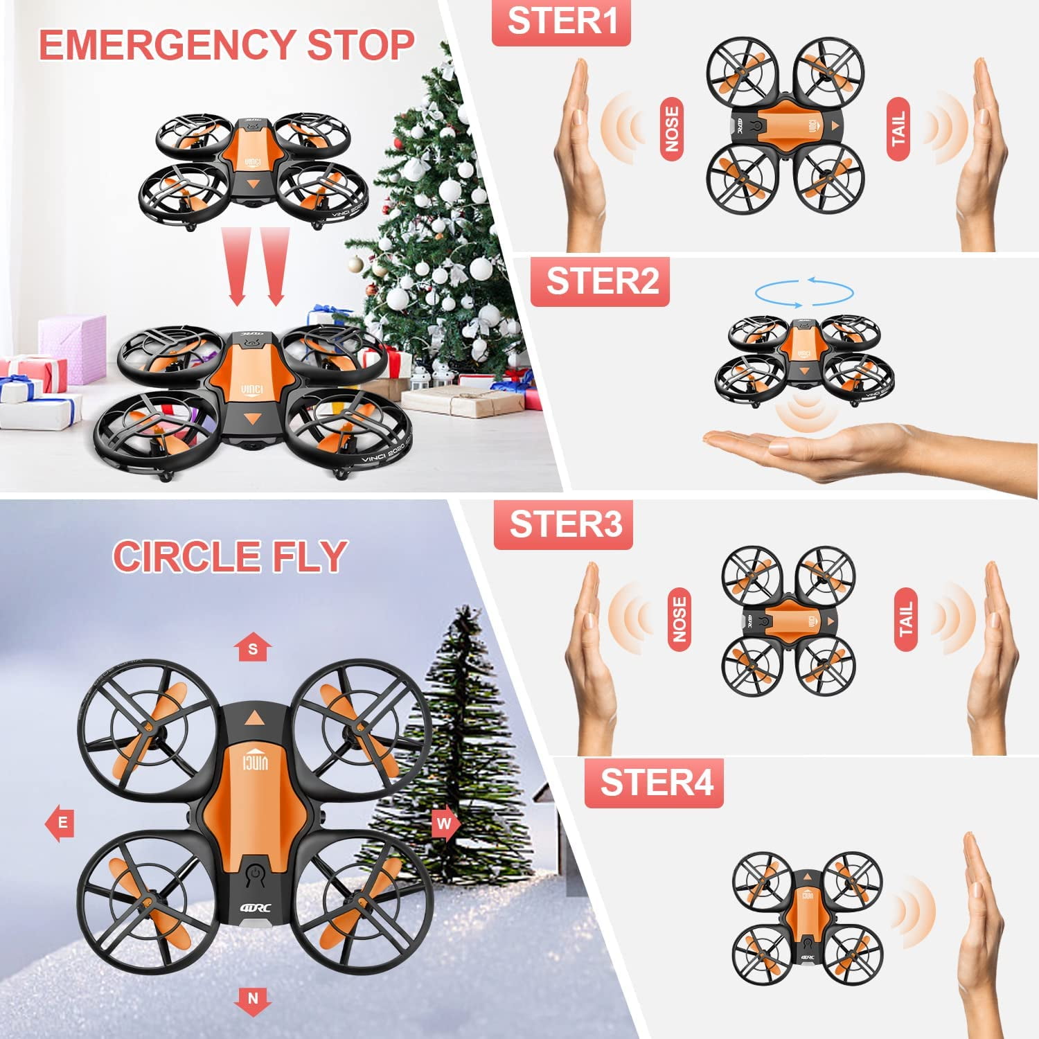 4DRC V8c Drone with 720P HD Camera for Adults and Children FPV Real-Time Video, 2 Modular Batteries and Storage Bag, Orange
