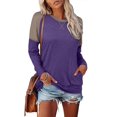 thumbnail image 2 of Womens Tops Color Block Pullover Long Sleeve T Shirts with Pockets Crew Neck Tunic Blouse, 2 of 5