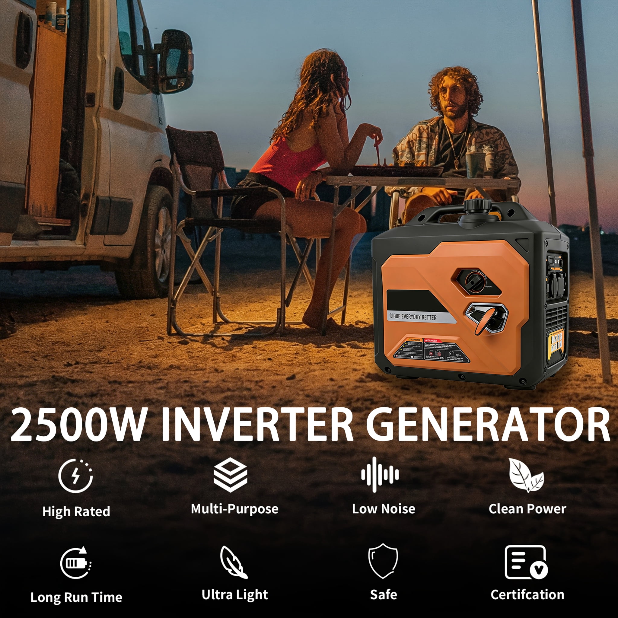 EchoNexus 2500W Lighweight Portable Power Station,Quiet Portable Inverter Generators for Home Use,Outdoor Camping,Emergencies,Rv And Home Essentials